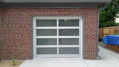 Modern Classic gray garage door with glass